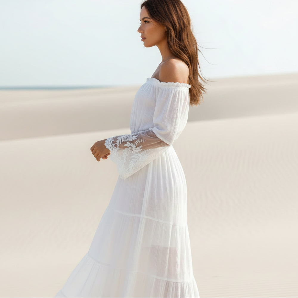 Beverly | Women’s Off Shoulder Tiered Vacation Maxi Dress