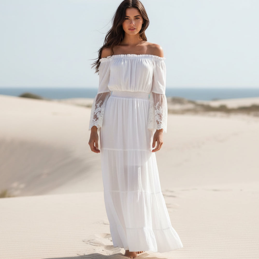 Beverly | Women’s Off Shoulder Tiered Vacation Maxi Dress