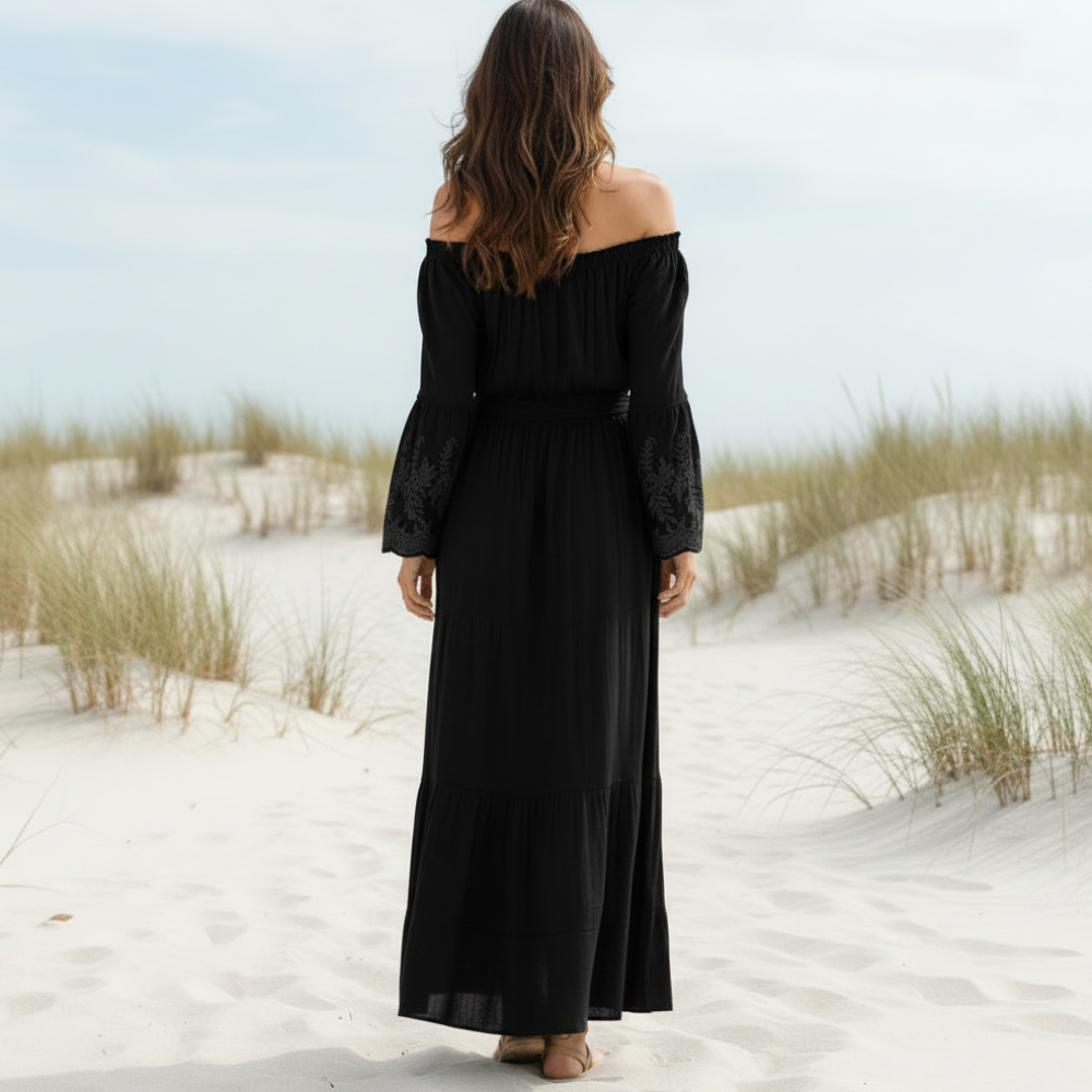 Beverly | Women’s Off Shoulder Tiered Vacation Maxi Dress
