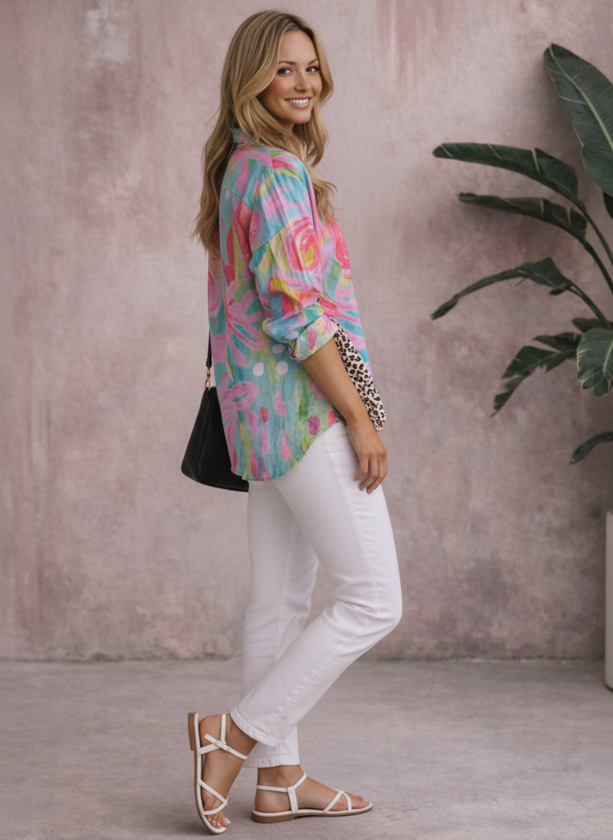 Abigail | Women's Button Up Collared Floral Summer Blouse