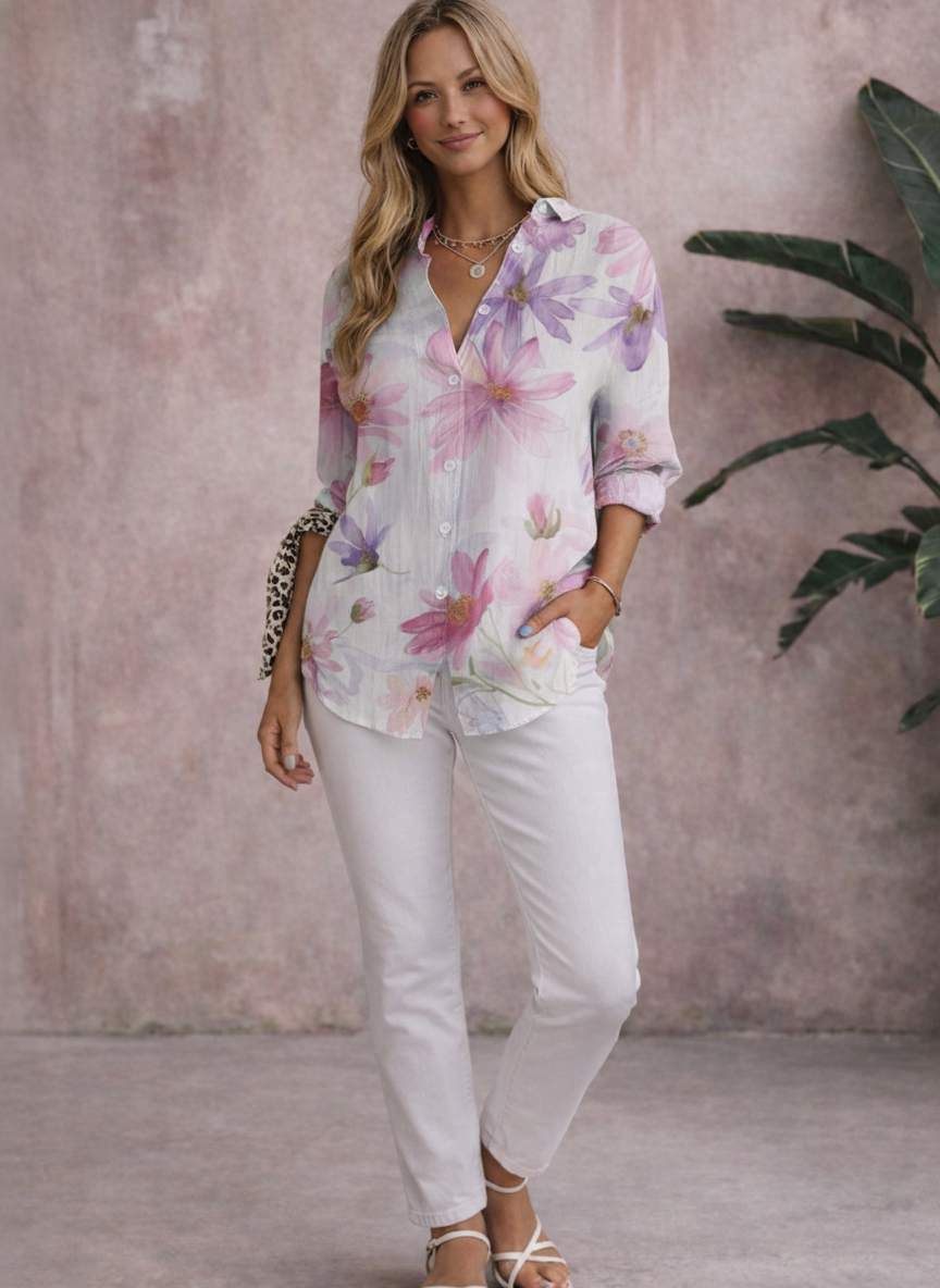 Abigail | Women's Button Up Collared Floral Summer Blouse