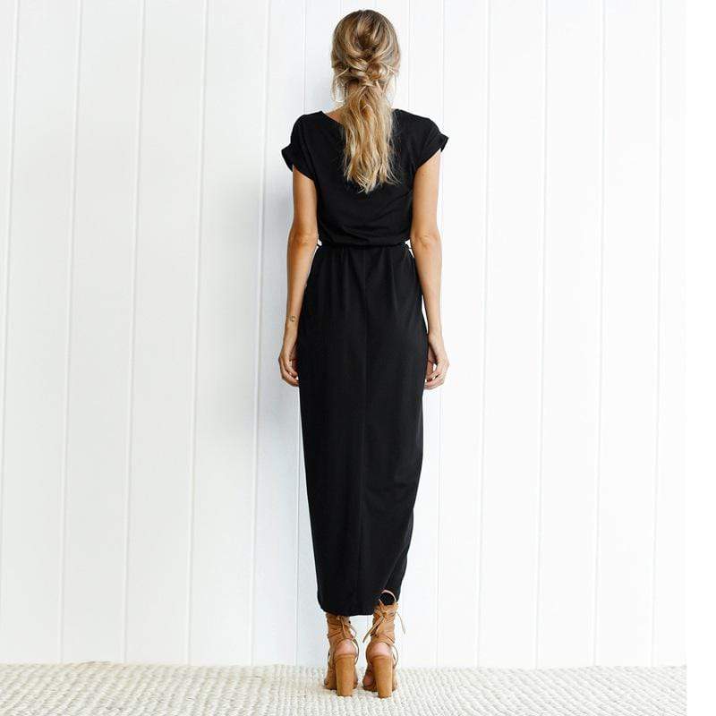Blanca | Women’s Cap Sleeve Draped High Slit Maxi Dress