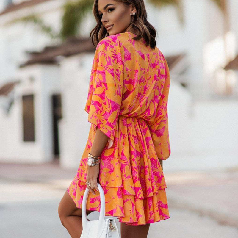 Blanche | Women’s Floral V Neck Ruffle Mini Dress