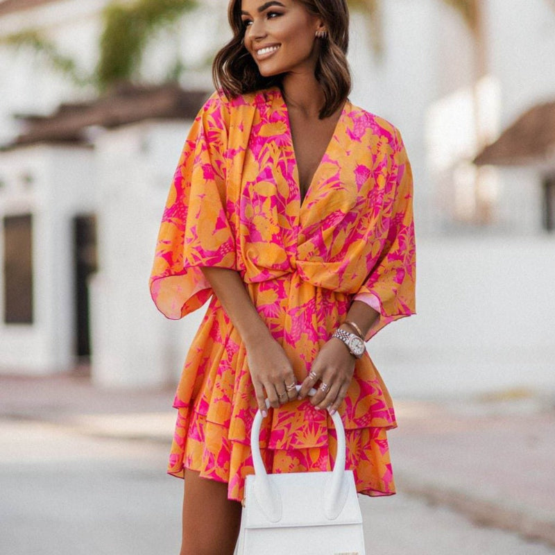 Blanche | Women’s Floral V Neck Ruffle Mini Dress