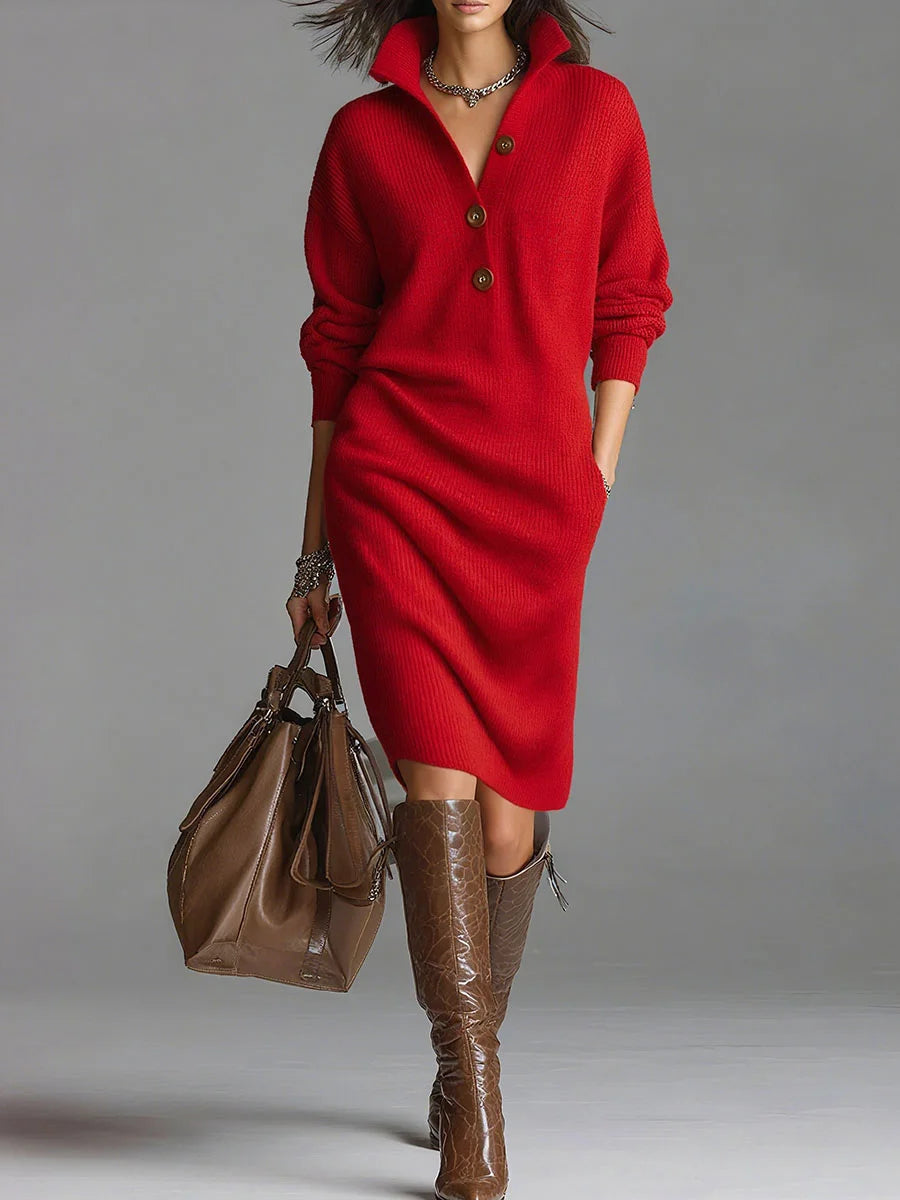 Blythe | Women’s Long Sleeve Button Ribbed Midi Dress