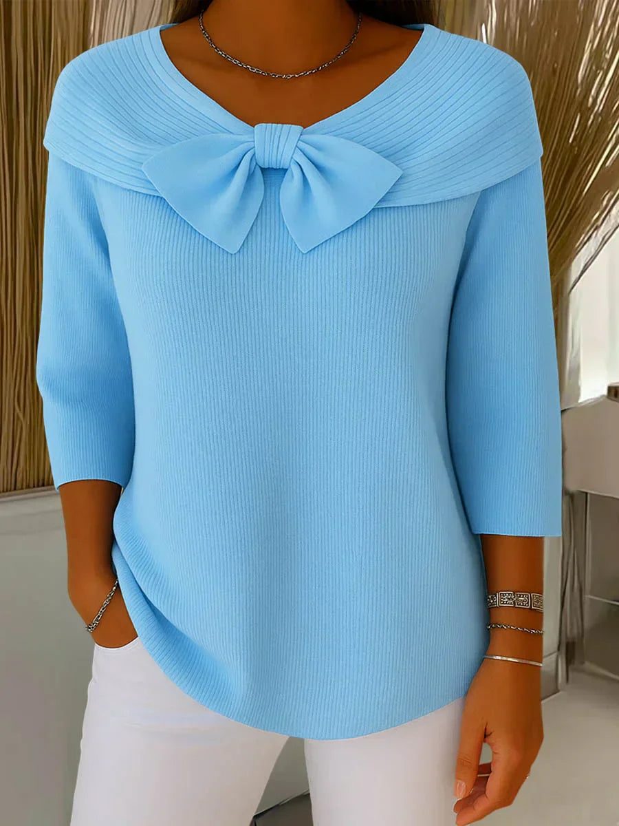 Bonita | Women’s Boat-Neck Ribbed Bow Top