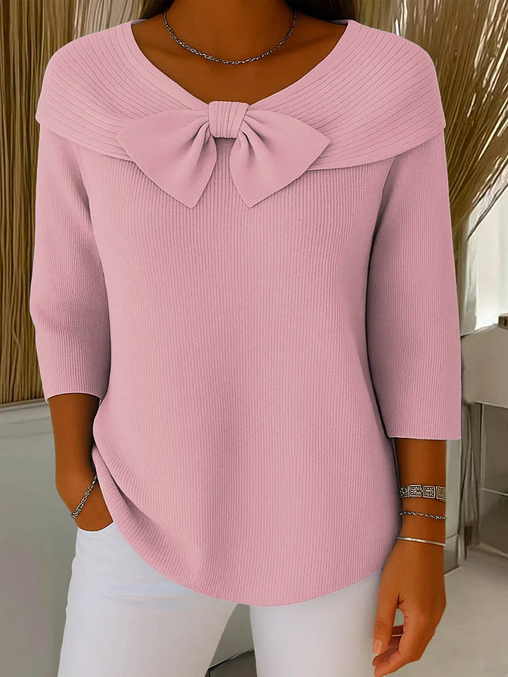 Bonita | Women’s Boat-Neck Ribbed Bow Top