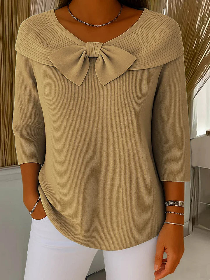 Bonita | Women’s Boat-Neck Ribbed Bow Top