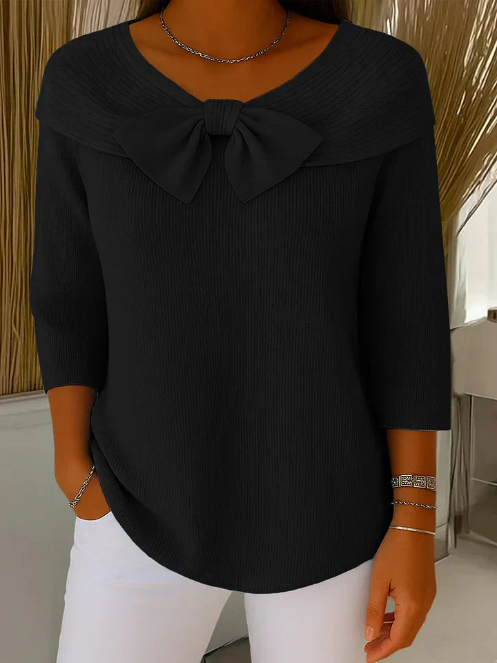 Bonita | Women’s Boat-Neck Ribbed Bow Top