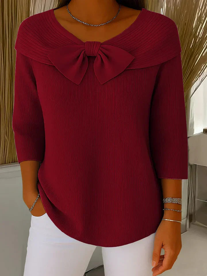 Bonita | Women’s Boat-Neck Ribbed Bow Top
