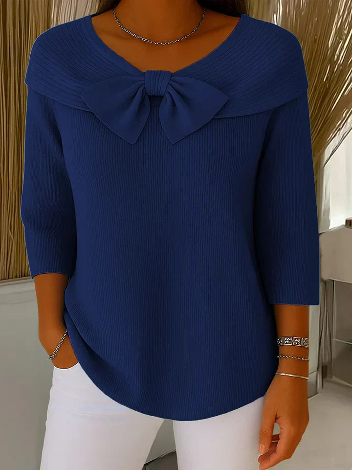 Bonita | Women’s Boat-Neck Ribbed Bow Top