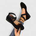 Bonnie | Women’s Round Toe Criss Cross Strap Wedge Pumps