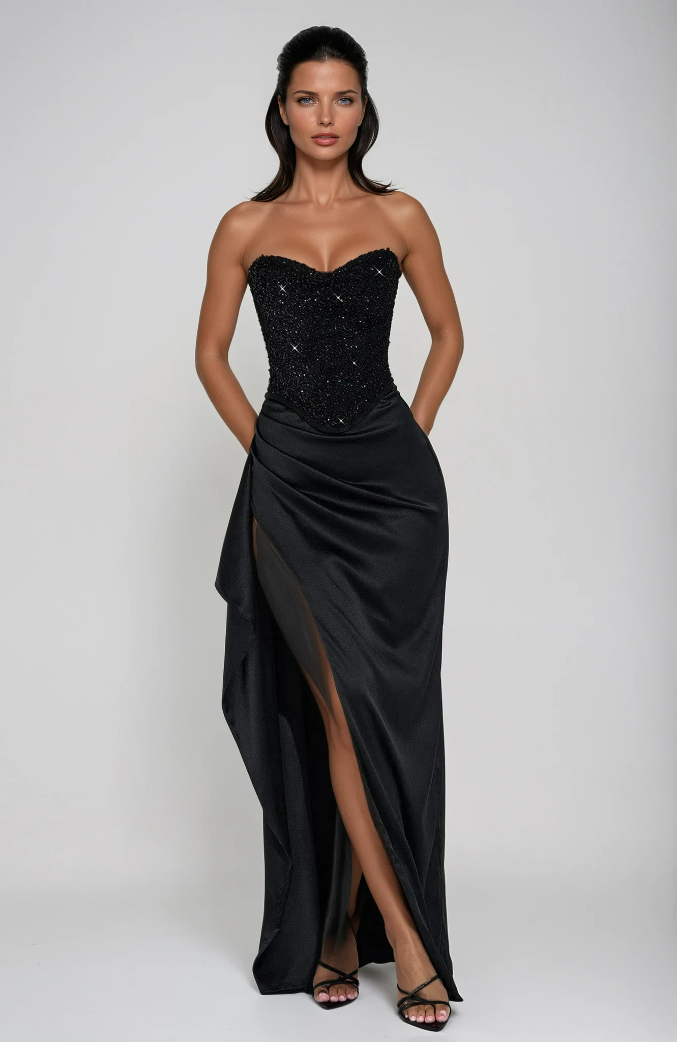 Bree | Women’s Strapless High Slit Sweetheart Neck Maxi Dress