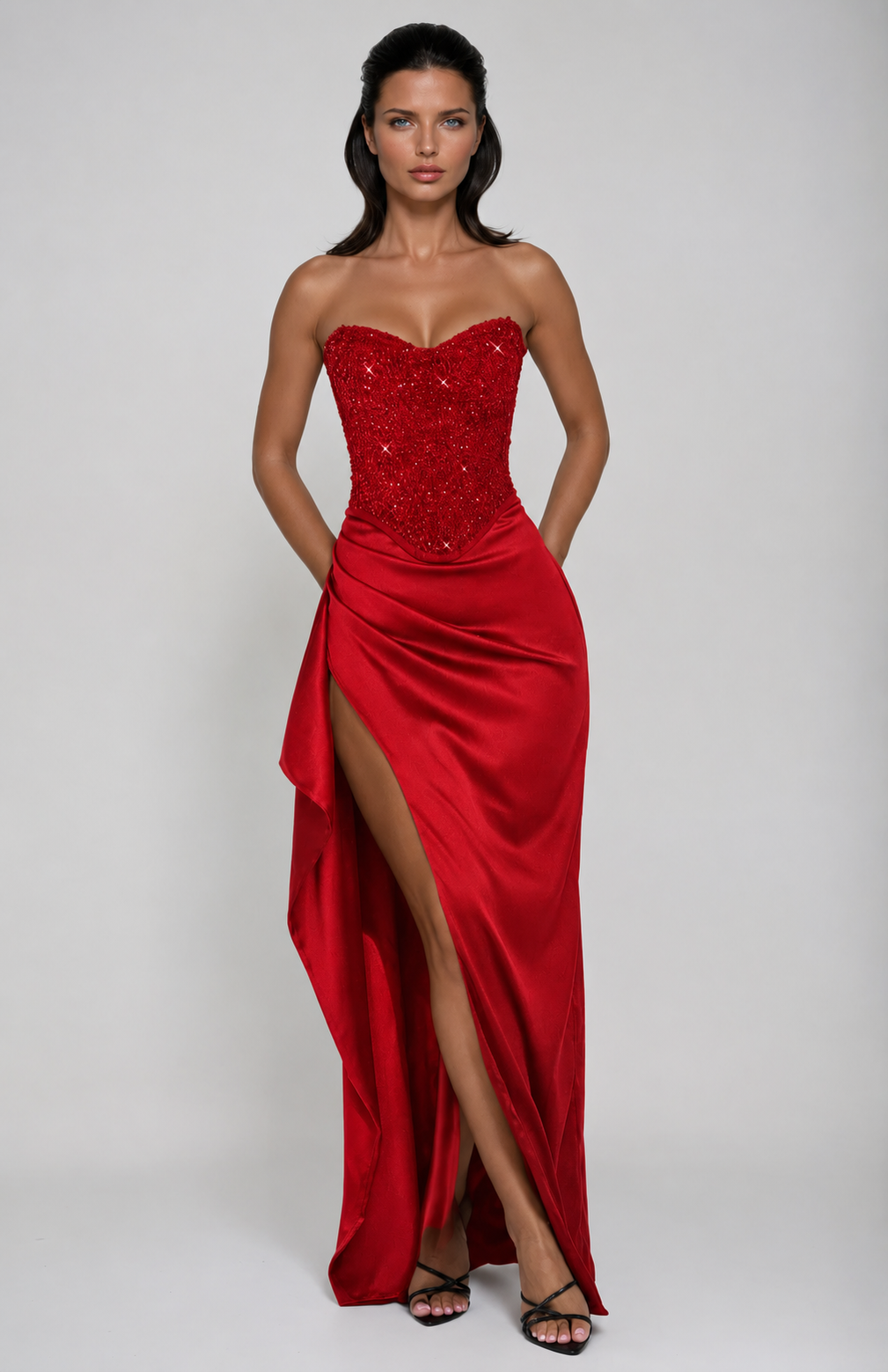 Bree | Women’s Strapless High Slit Sweetheart Neck Maxi Dress
