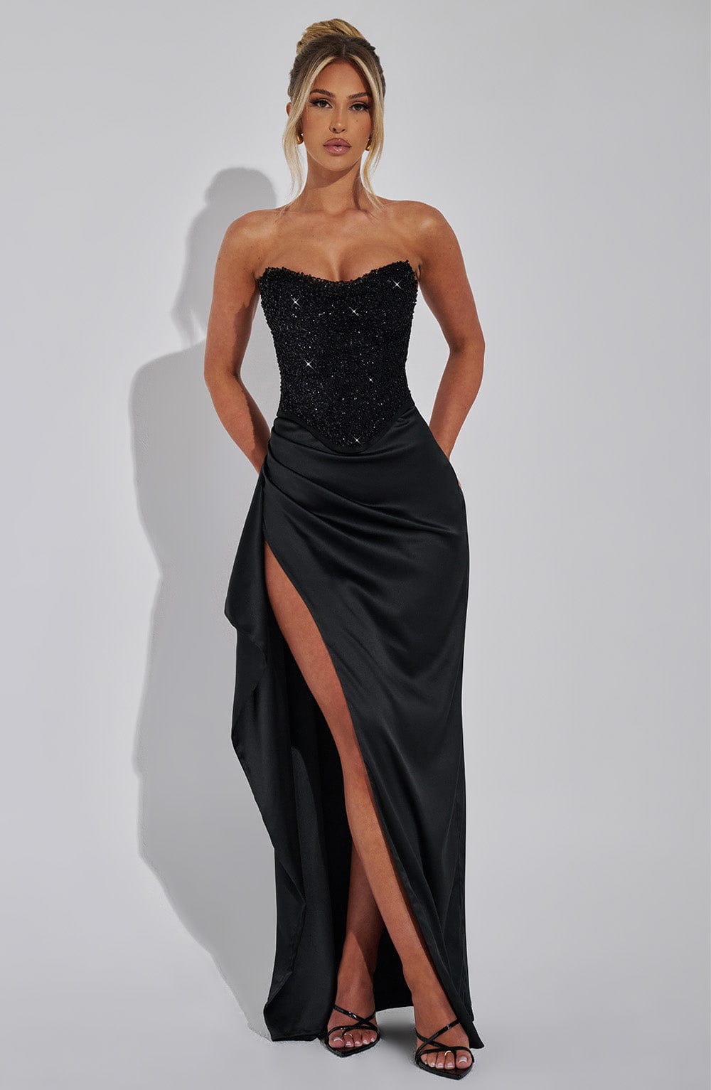 Bree | Women’s Strapless High Slit Sweetheart Neck Maxi Dress