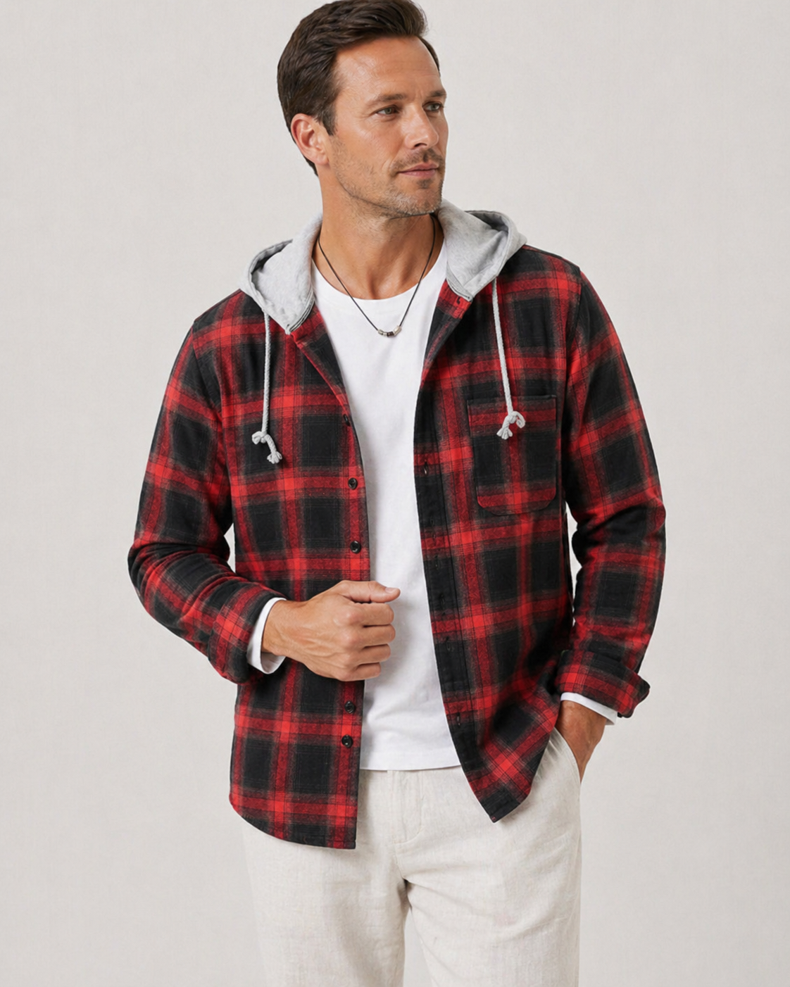 Brendan | Men’s Plaid Long Sleeve Hoodie Shirt