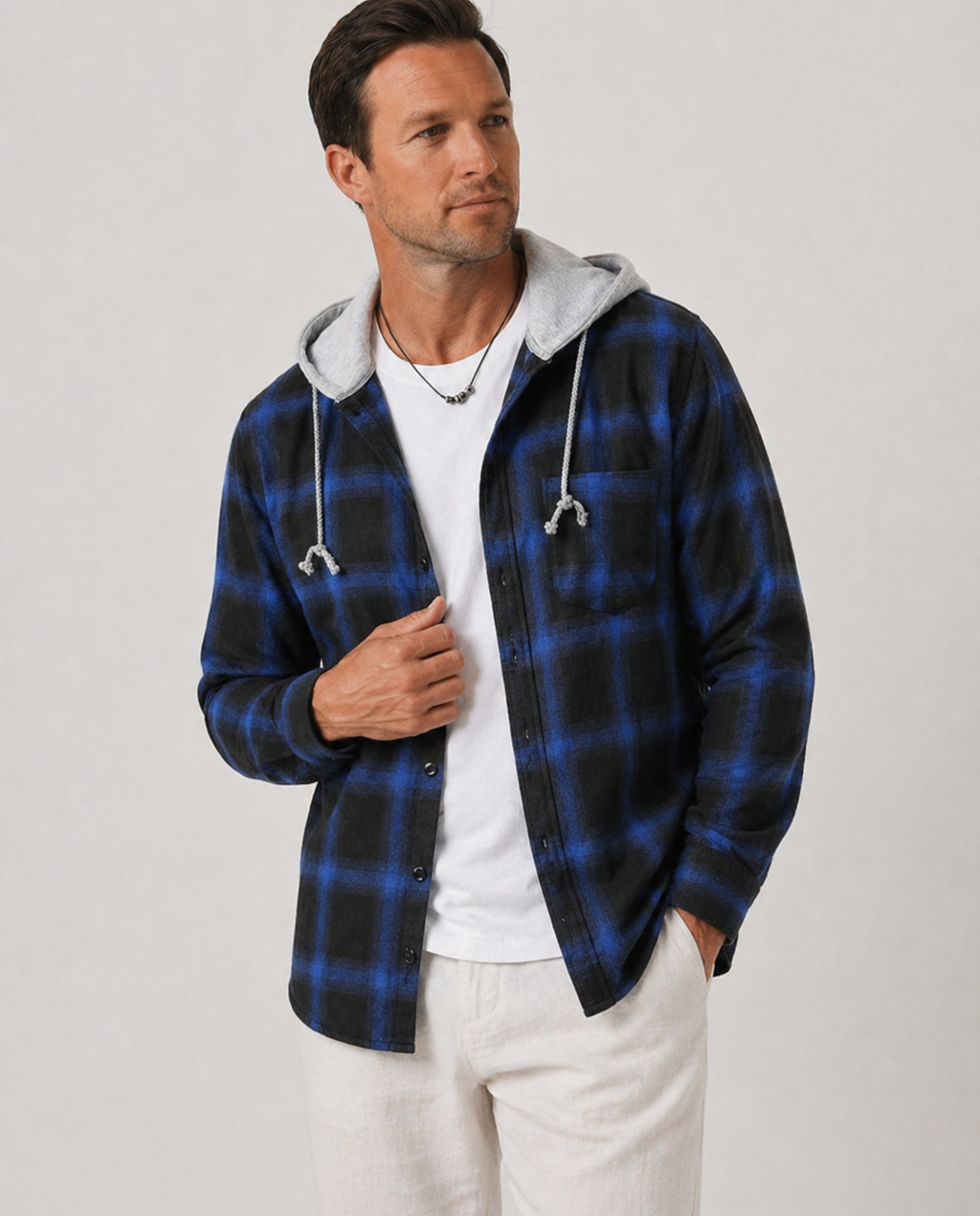 Brendan | Men’s Plaid Long Sleeve Hoodie Shirt