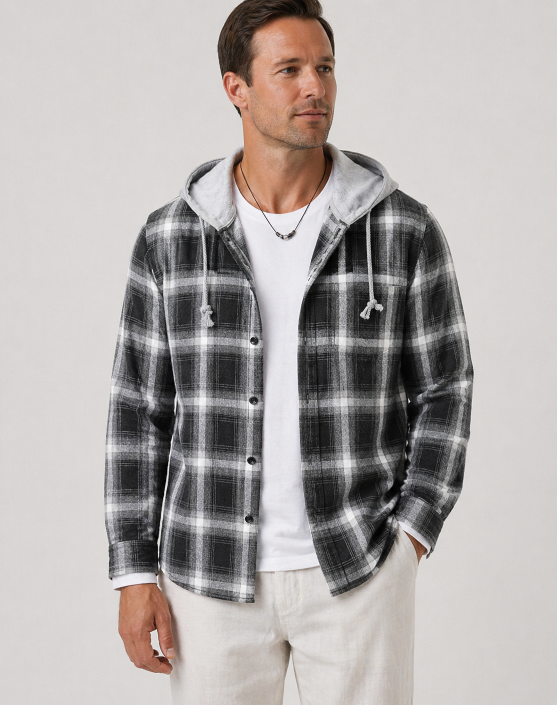 Brendan | Men’s Plaid Long Sleeve Hoodie Shirt