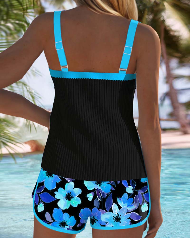 Briana | Women’s Ribbed Scoop Neck Floral Two Piece Tankini Set