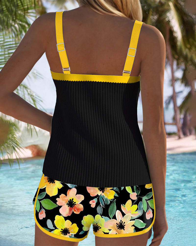 Briana | Women’s Ribbed Scoop Neck Floral Two Piece Tankini Set