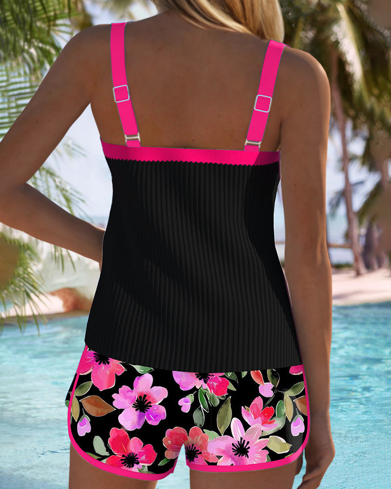 Briana | Women’s Ribbed Scoop Neck Floral Two Piece Tankini Set