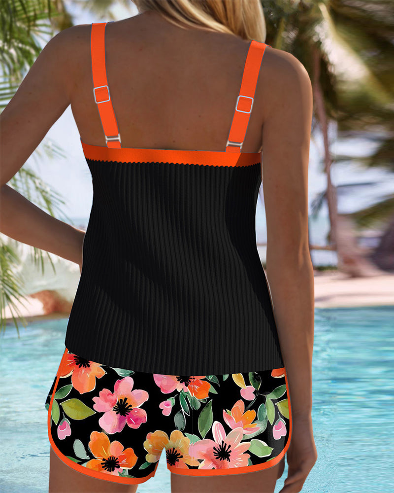 Briana | Women’s Ribbed Scoop Neck Floral Two Piece Tankini Set