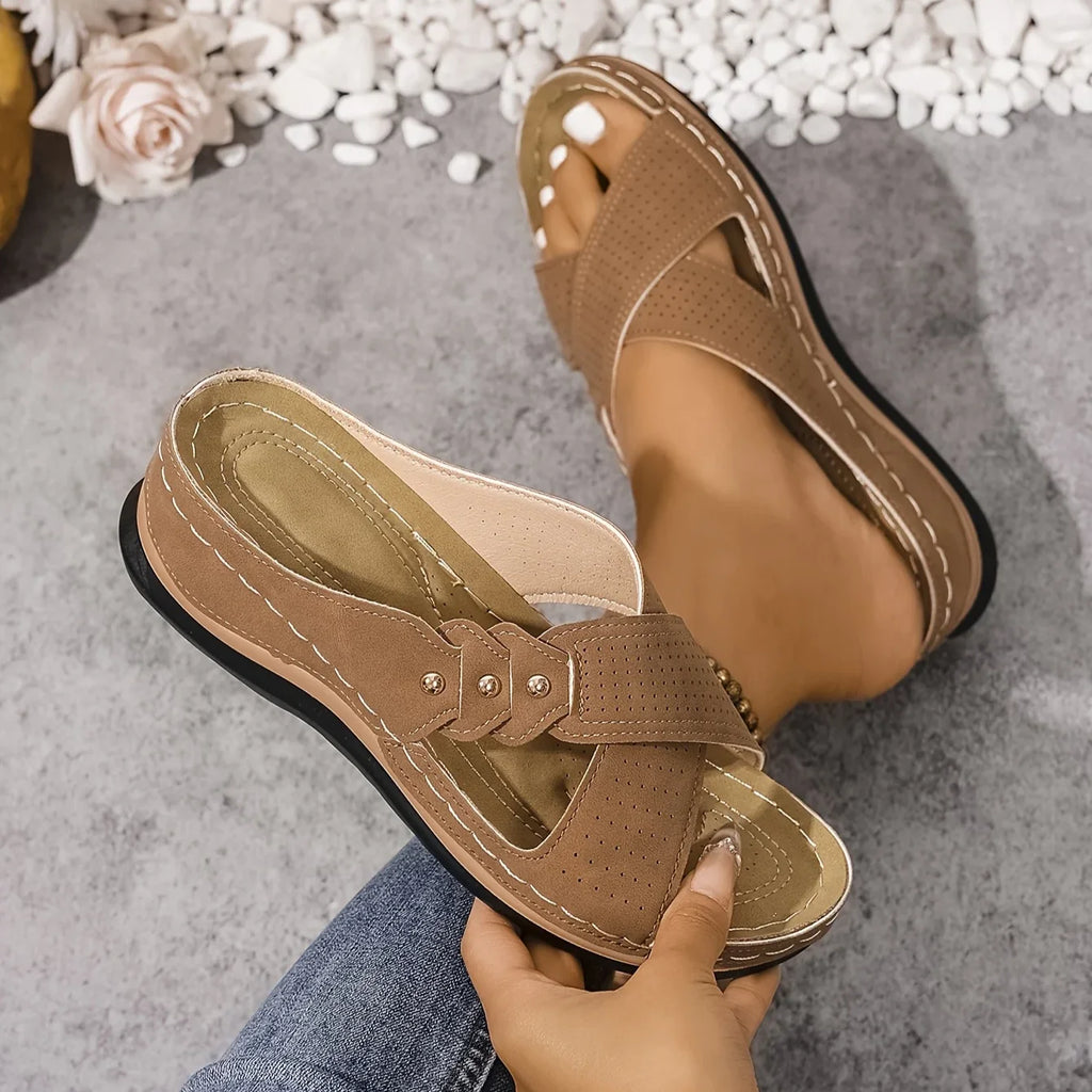 Brielle | Women's Slip On Backless Platform Wedge Summer Slides