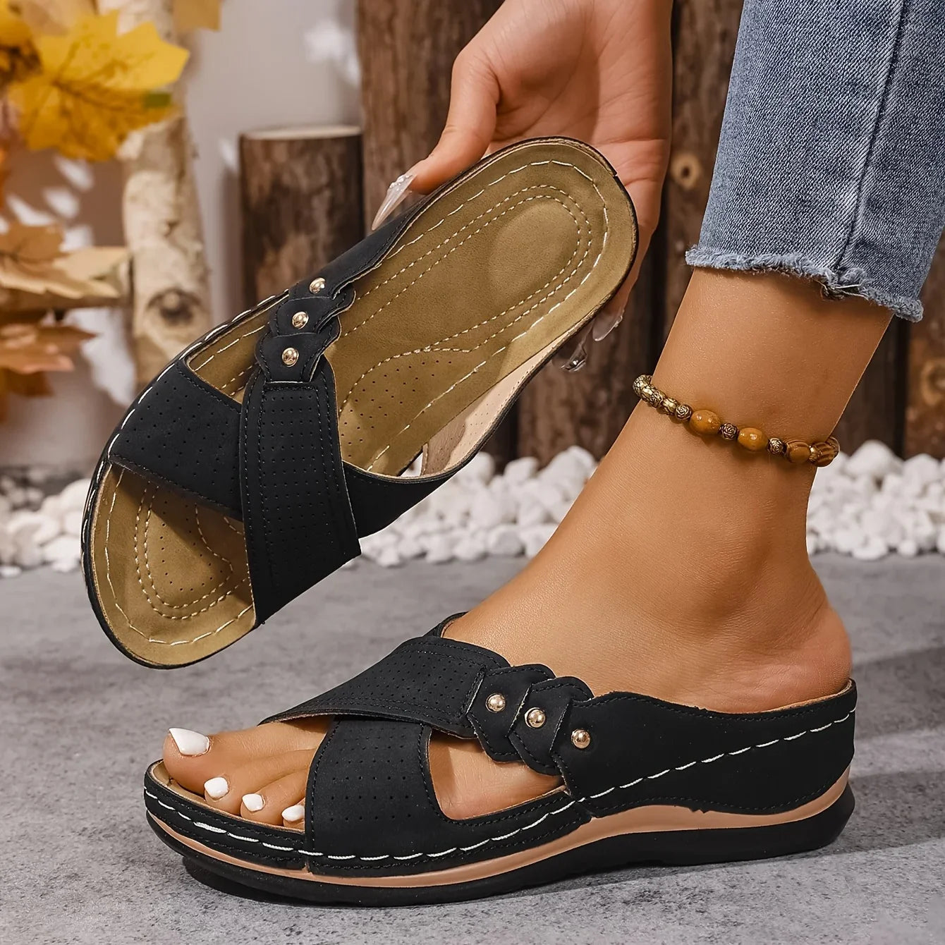 Brielle | Women's Slip On Backless Platform Wedge Summer Slides
