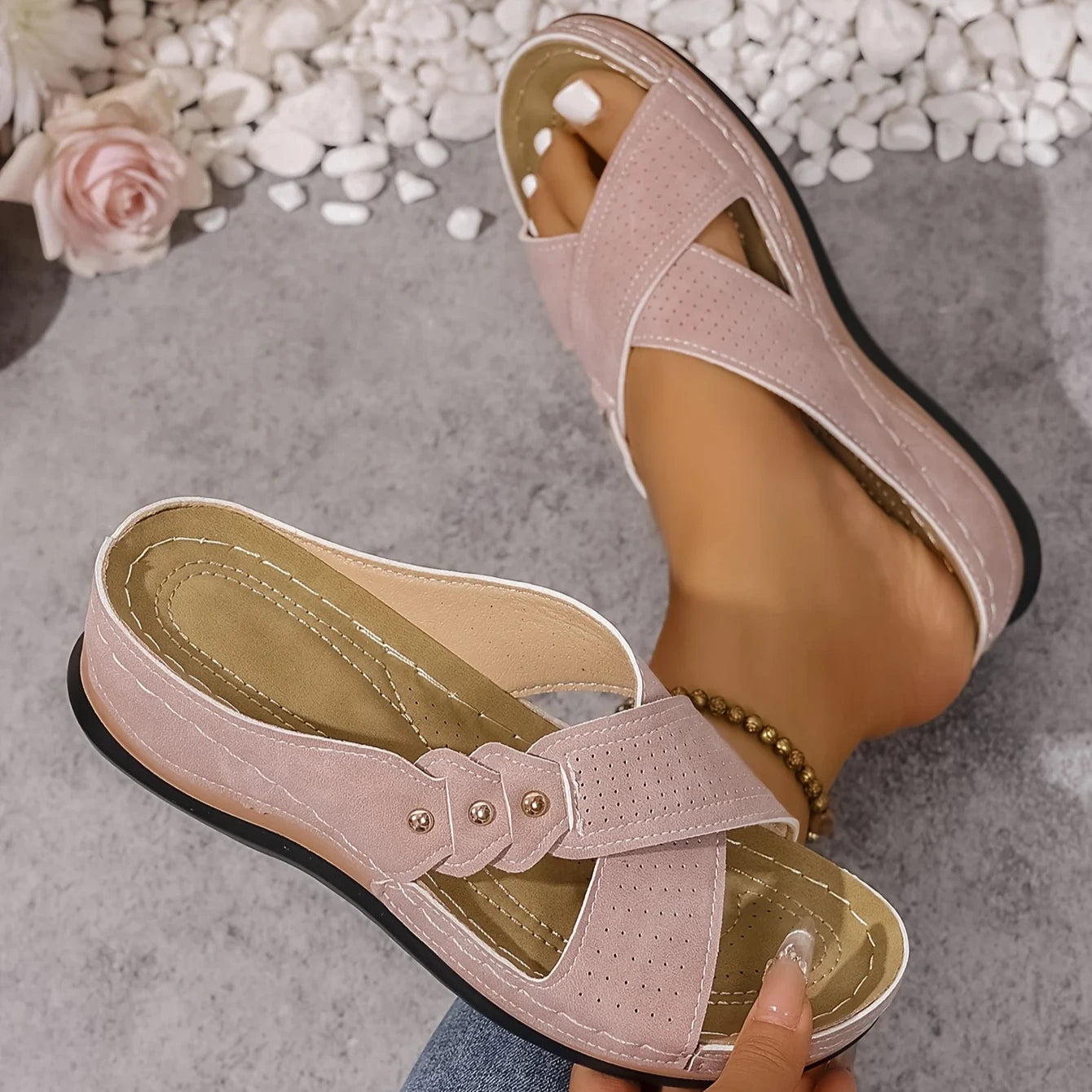 Brielle | Women's Slip On Backless Platform Wedge Summer Slides