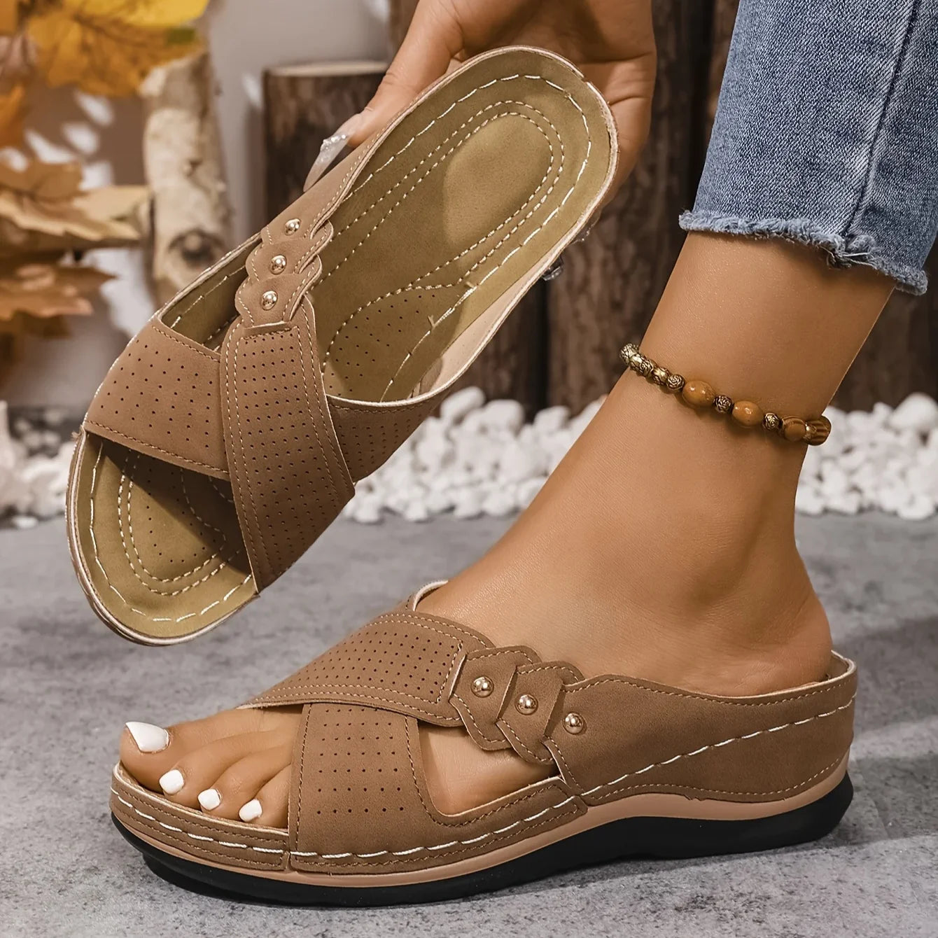 Brielle | Women's Slip On Backless Platform Wedge Summer Slides