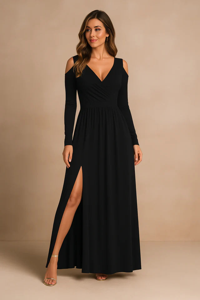 Bronwyn | Women’s Cut Out Long Sleeve High Slit Flowy Maxi Dress