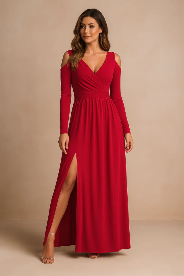 Bronwyn | Women’s Cut Out Long Sleeve High Slit Flowy Maxi Dress