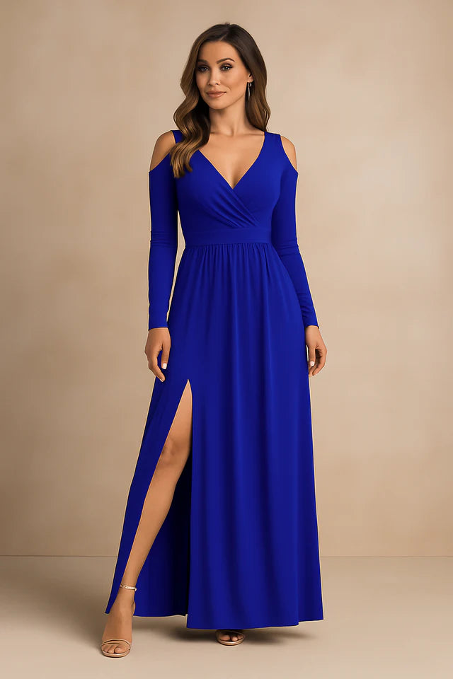 Bronwyn | Women’s Cut Out Long Sleeve High Slit Flowy Maxi Dress