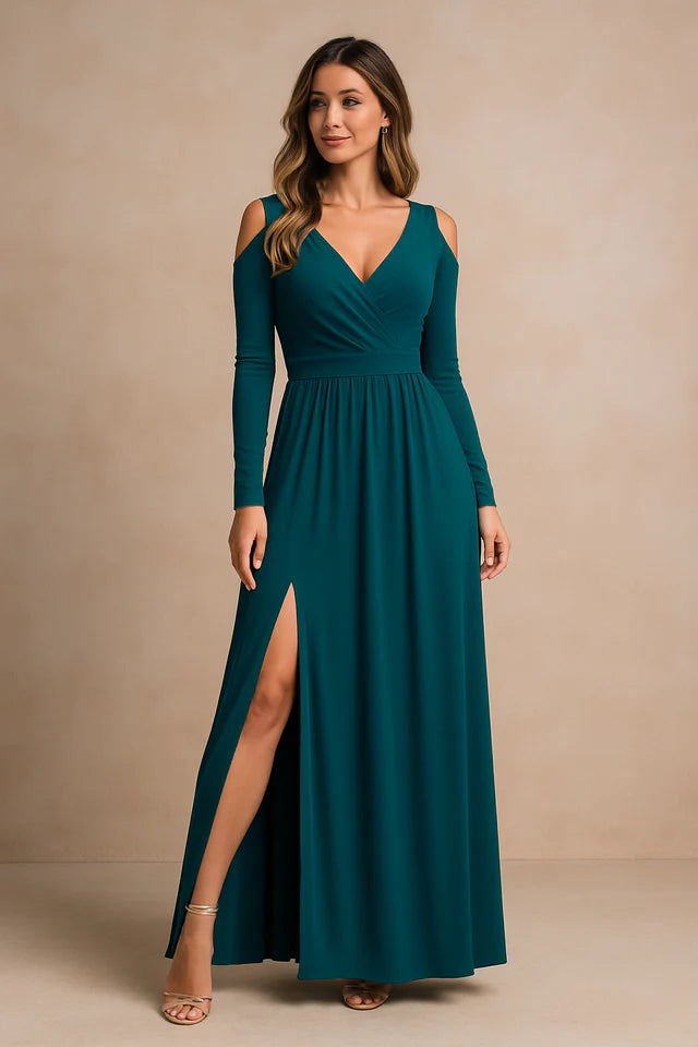 Bronwyn | Women’s Cut Out Long Sleeve High Slit Flowy Maxi Dress