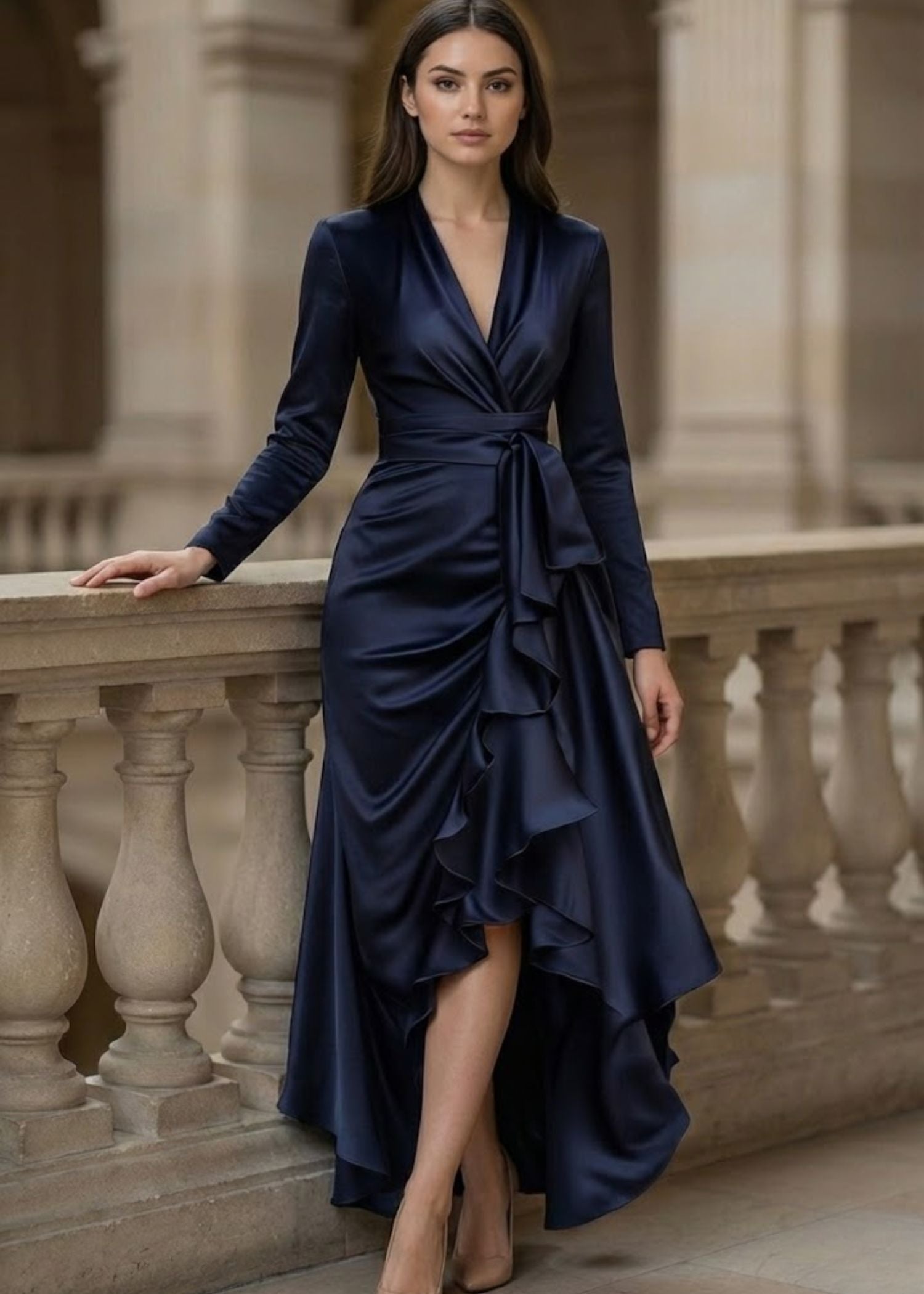 Brooke | Women’s Asymmetric Long Sleeve Ruffled Wrap Dress