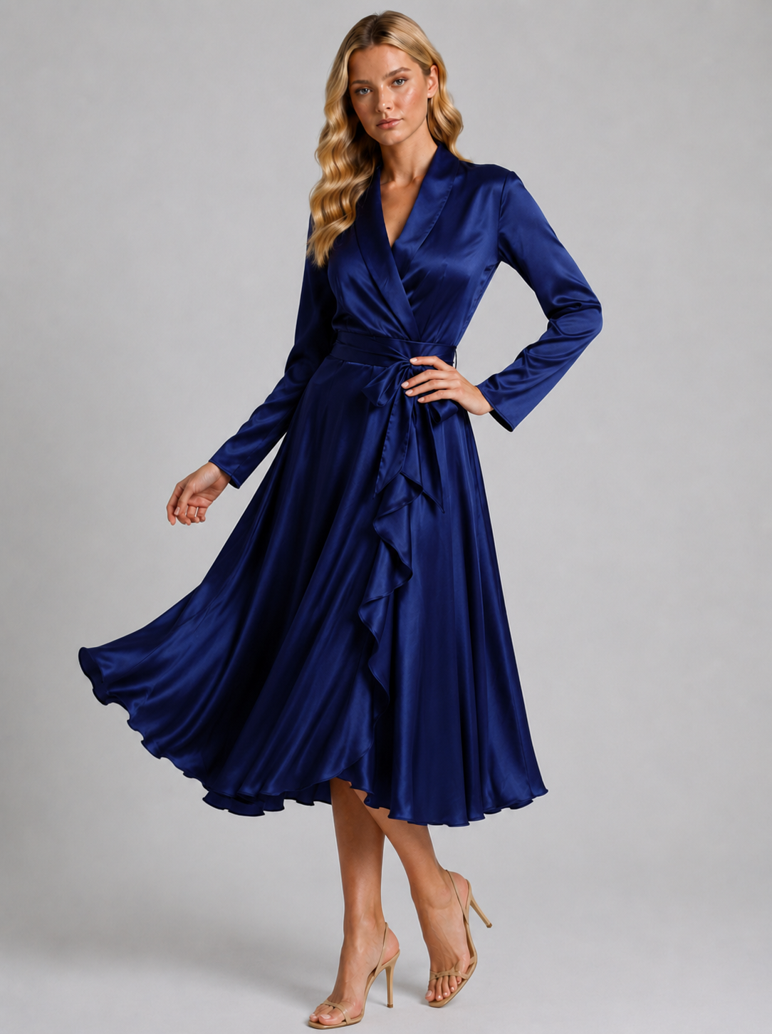 Brooke | Women’s Asymmetric Long Sleeve Ruffled Wrap Dress