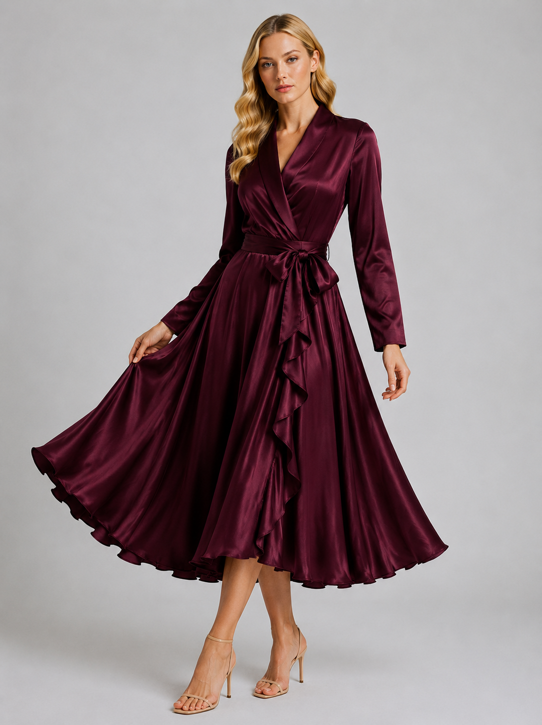 Brooke | Women’s Asymmetric Long Sleeve Ruffled Wrap Dress