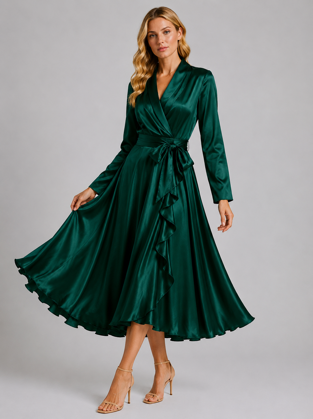 Brooke | Women’s Asymmetric Long Sleeve Ruffled Wrap Dress