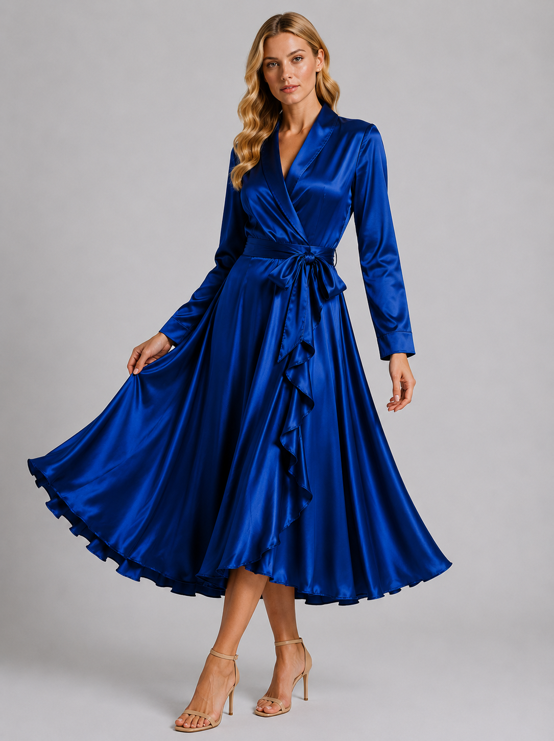 Brooke | Women’s Asymmetric Long Sleeve Ruffled Wrap Dress