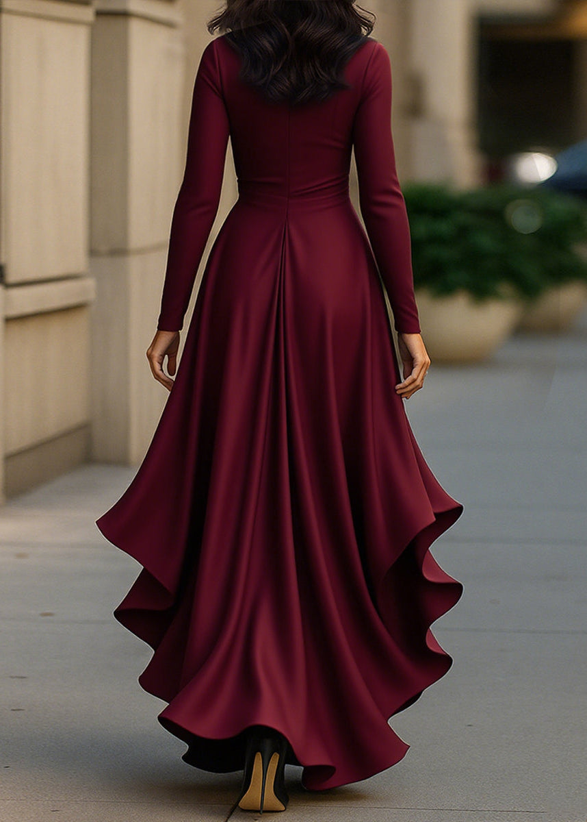 Brooke | Women’s Asymmetric Long Sleeve Ruffled Wrap Dress