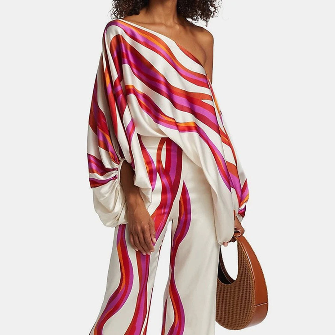 Caitlyn | Women's Printed Off-Shoulder Wide Leg Two Piece Set