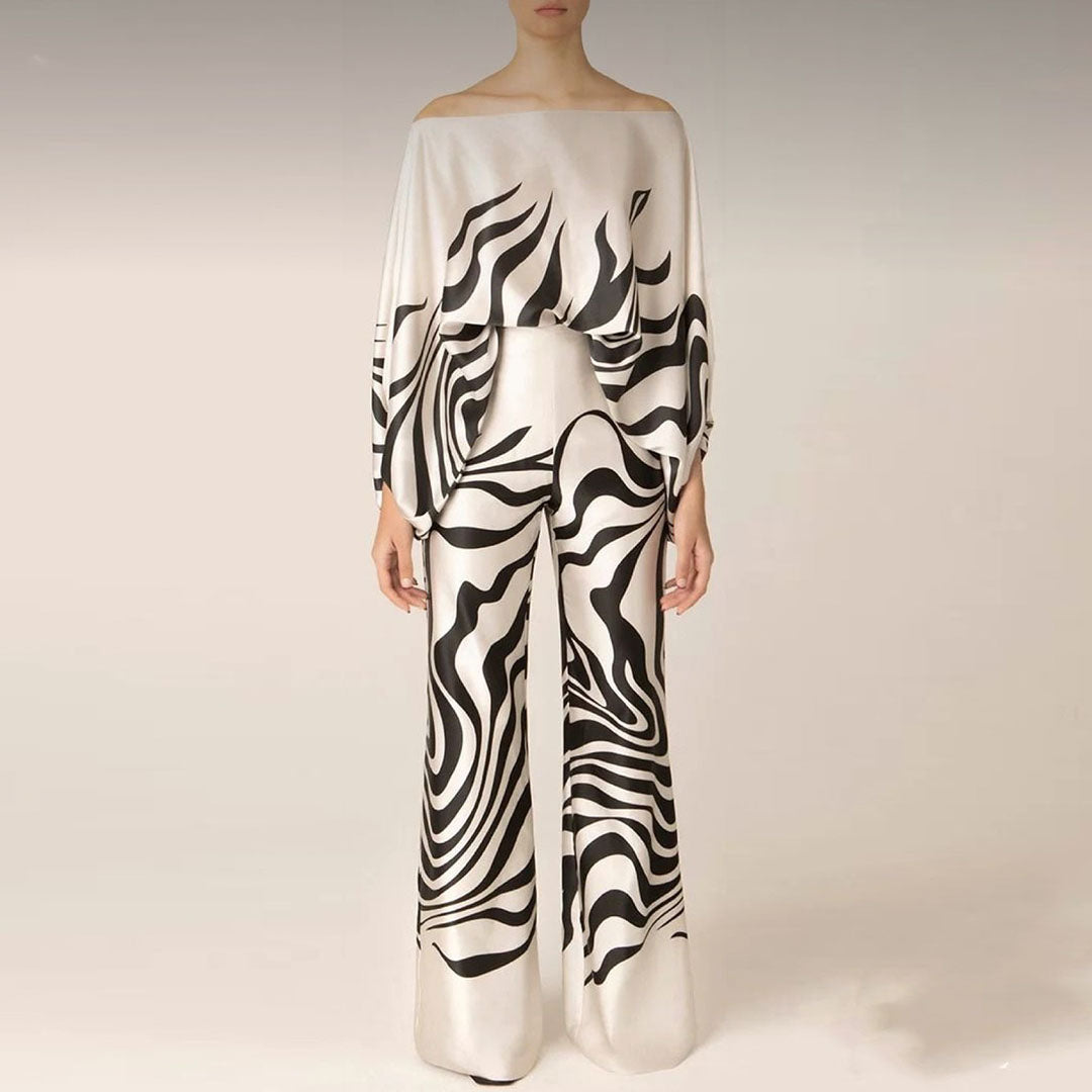 Caitlyn | Women's Printed Off-Shoulder Wide Leg Two Piece Set