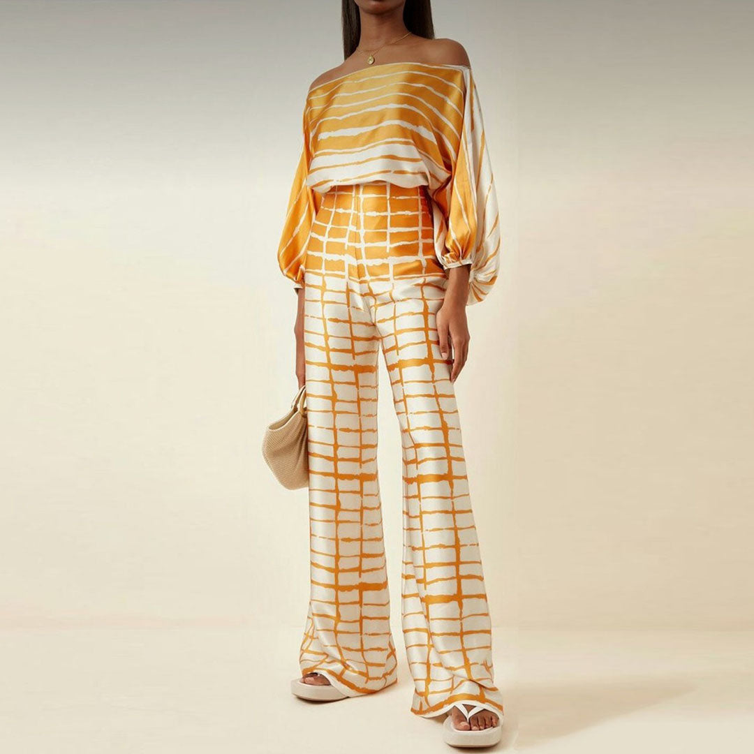 Caitlyn | Women's Printed Off-Shoulder Wide Leg Two Piece Set