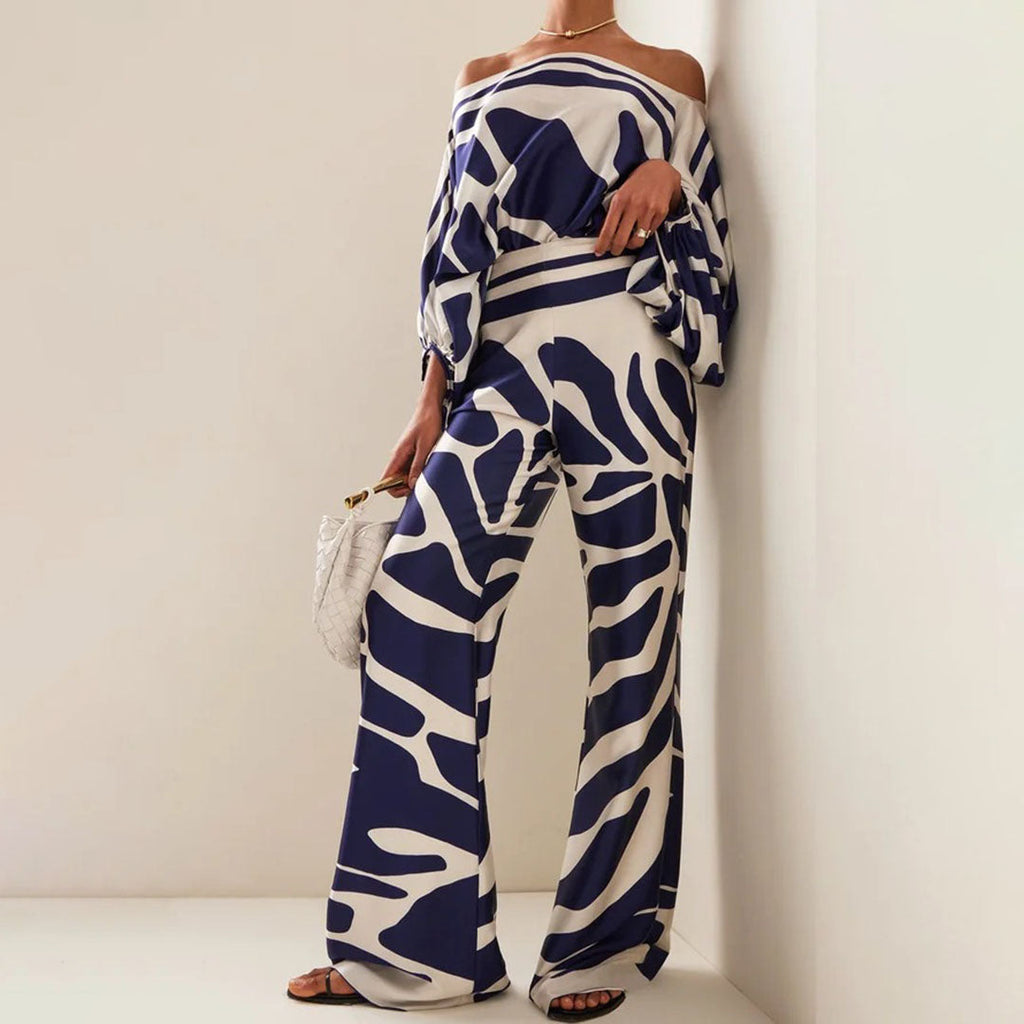 Caitlyn | Women's Printed Off-Shoulder Wide Leg Two Piece Set