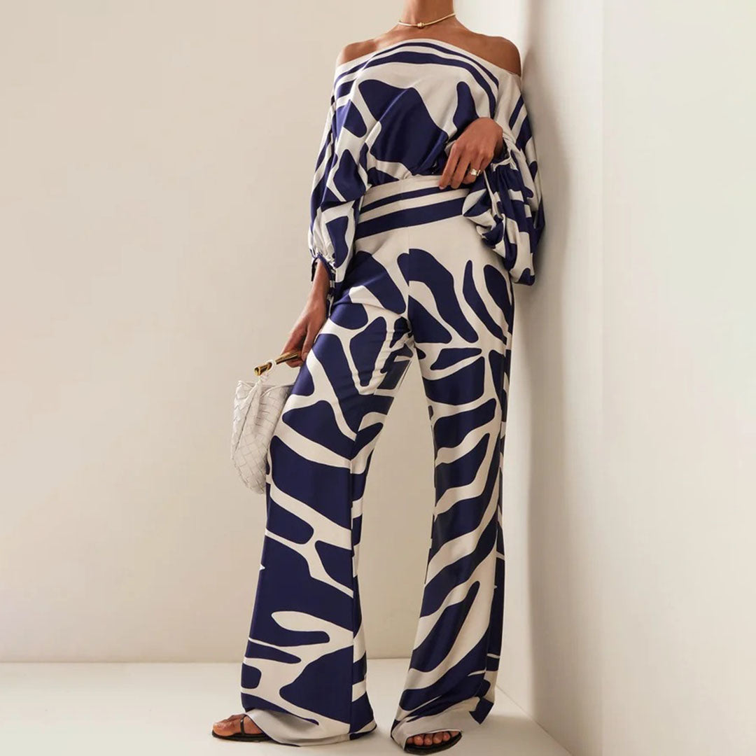 Caitlyn | Women's Printed Off-Shoulder Wide Leg Two Piece Set