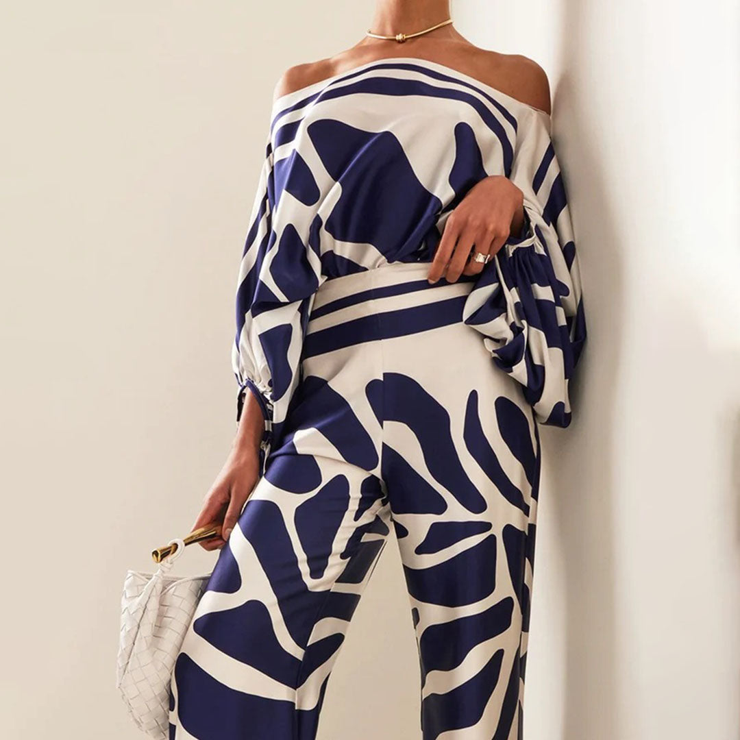 Caitlyn | Women's Printed Off-Shoulder Wide Leg Two Piece Set