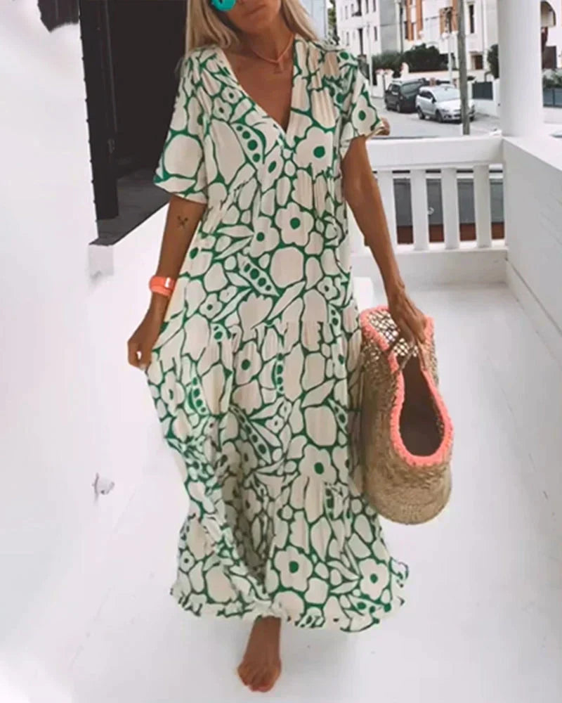 Calipha | Women’s Tiered Floral V Neck Flowy Maxi Dress