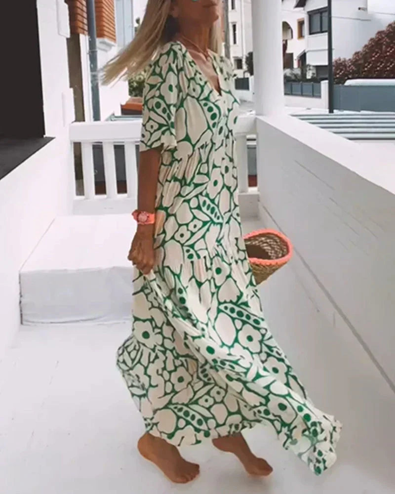 Calipha | Women’s Tiered Floral V Neck Flowy Maxi Dress