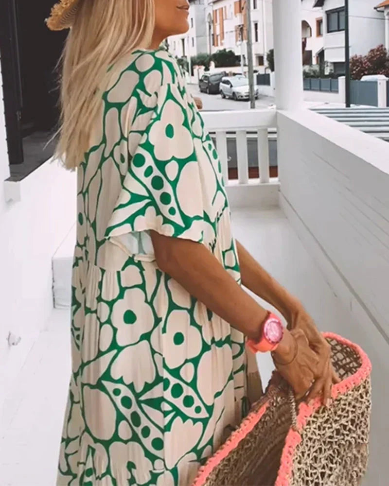 Calipha | Women’s Tiered Floral V Neck Flowy Maxi Dress