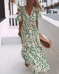 Calipha | Women’s Tiered Floral V Neck Flowy Maxi Dress